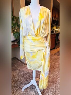 Stine Goya Madison Yellow Abstract Wrap Mini Dress XS Wedding Guest Resort